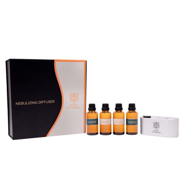 NEBULIZING DIFFUSER A modern device that transforms pure essential oils into a fine mist without water or heat, spreading concentrated natural aromas to promote relaxation and refresh any space. Perfect for homes and offices.